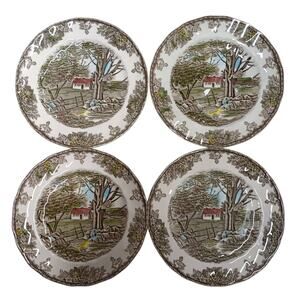 Set of 4 Johnson Bros Brothers The Friendly Village Stone Wall 8.5" Salad Plates